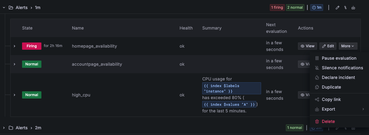 View alert rule state and alert rule health in Grafana Alerting