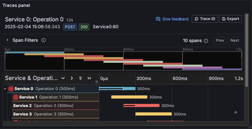 Screenshot of the trace view