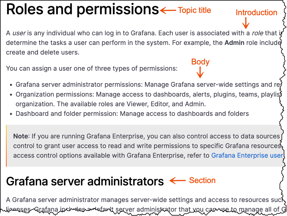 Annotated example of a concept page's structure