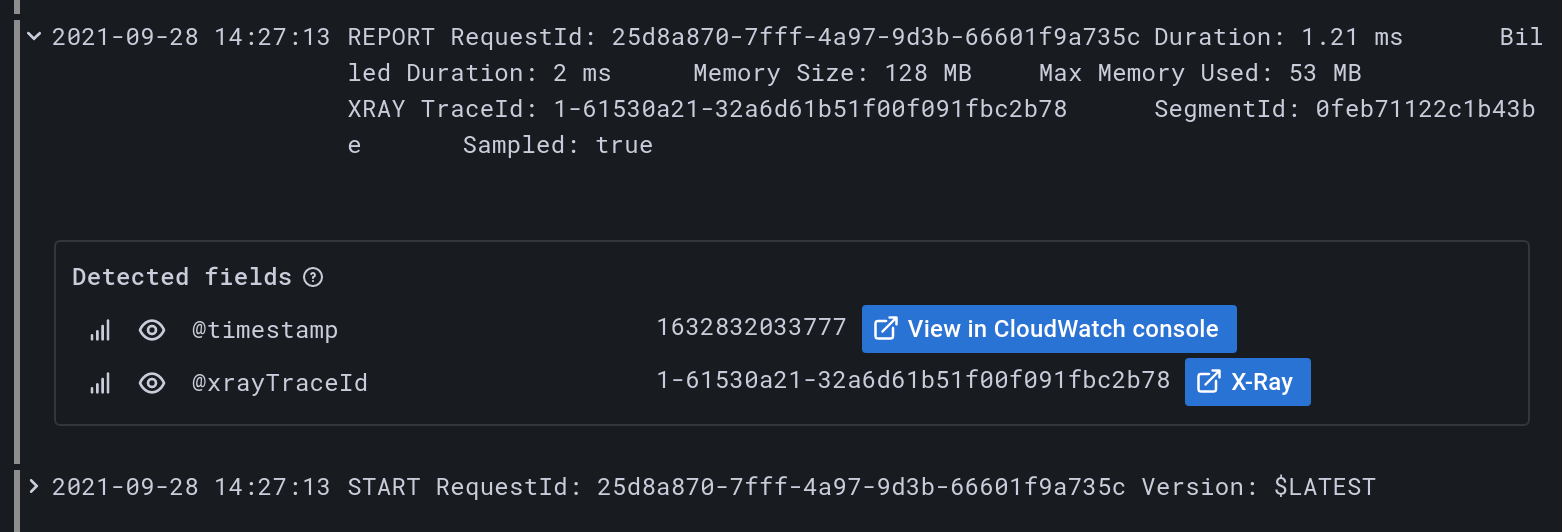 Trace link in log details Trace link in log details